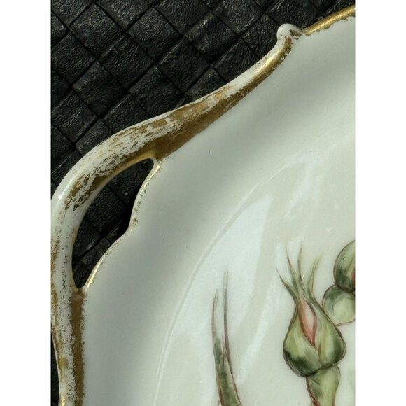 Jean Pouyat Limoges Cake Plate Thorny Roses 10 1/2” Antique c1891-1932 Cutouts - Picture 13 of 14
